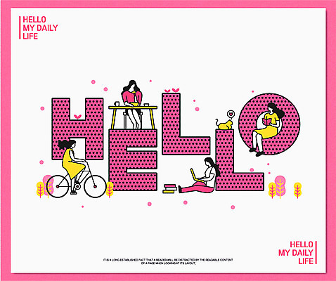 전신 한마리 라이프스타일 여자 분홍색 일러스트 식탁 들기 앉기 여러명 성인 타이포그라피 노트북 독서 자전거 식사 고양이 HELLO 성인여자만 국내일러스트 AI파일 문자 1 컬러 다수 포유류 모션 탁자 사람 생활 전자제품 반려동물 바이크 인사 여자만 성인만 파일형식 벡터