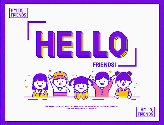 여자 남자 어린이 일러스트 소녀 소년 여러명 상반신 친구 손들기 보라색 턱괴기 만세 인사 손인사 HELLO 어린이만 국내일러스트 AI파일 컬러 다수 관계 모션 사람 예절 파일형식 벡터