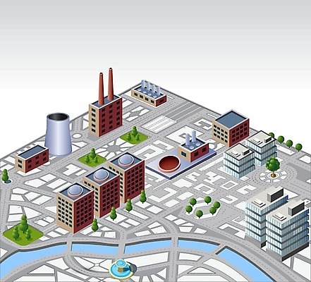EPS 해외이미지 도로 일러스트 공장 빌딩 사람없음 건물 도시 아이소메트릭 해외202004 해외202105 해외일러스트 건축물 길 공업 교통시설 파일형식 벡터