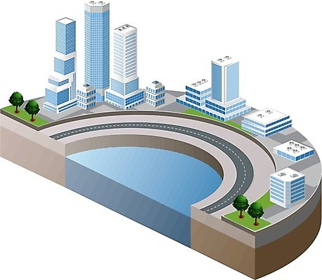 EPS 해외이미지 도로 호수 일러스트 빌딩 사람없음 건물 도시 아이소메트릭 해외202004 해외202105 해외일러스트 건축물 길 교통시설 파일형식 벡터
