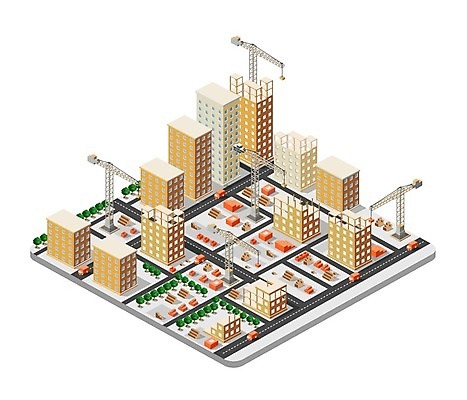 EPS 해외이미지 건축 도로 일러스트 자동차 빌딩 사람없음 건물 도시 타워크레인 아이소메트릭 해외202004 해외202105 해외일러스트 건축물 길 육상교통 교통시설 기중기 파일형식 벡터