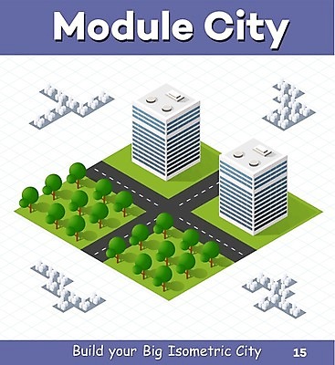 EPS 해외이미지 나무 도로 일러스트 빌딩 사람없음 건물 도시 아이소메트릭 해외202004 해외202105 해외일러스트 식물 건축물 길 교통시설 파일형식 벡터