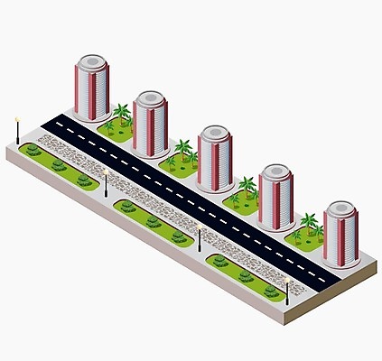 EPS 해외이미지 나무 도로 일러스트 사람없음 건물 도시 아이소메트릭 해외202004 해외202105 해외일러스트 식물 건축물 길 교통시설 파일형식 벡터