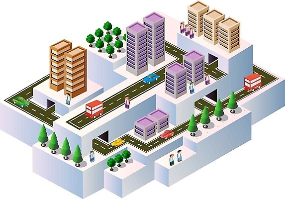 EPS 해외이미지 도로 일러스트 빌딩 사람없음 건물 도시 아이소메트릭 해외202004 해외202105 해외일러스트 건축물 길 교통시설 파일형식 벡터