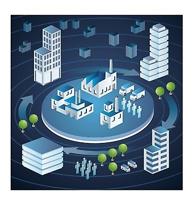 EPS 해외이미지 화살표 도로 일러스트 공장 자동차 사람모양 빌딩 사람없음 건물 아이소메트릭 해외202004 해외202105 해외일러스트 모양 건축물 길 육상교통 공업 교통시설 파일형식 벡터