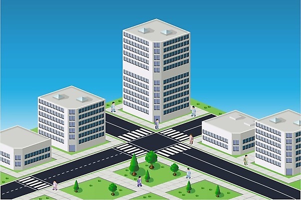 EPS 해외이미지 도로 일러스트 빌딩 사람없음 건물 도시 아이소메트릭 해외202004 해외202105 해외일러스트 건축물 길 교통시설 파일형식 벡터