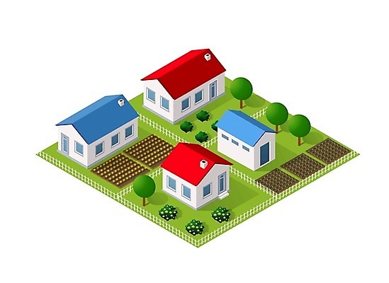 EPS 해외이미지 나무 밭 일러스트 주택 사람없음 건물 아이소메트릭 해외202004 해외202105 해외일러스트 식물 건축물 농업 파일형식 벡터