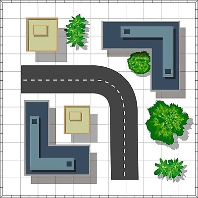 EPS 해외이미지 나무 도로 지도 일러스트 사람없음 건물 도시 아이소메트릭 해외202004 해외202105 해외일러스트 식물 건축물 길 교통시설 파일형식 벡터