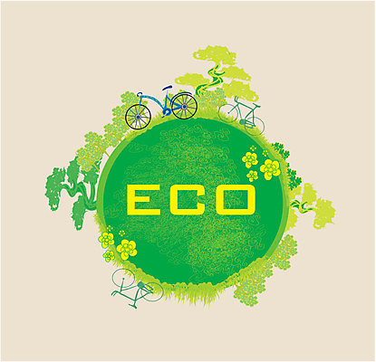 EPS 해외이미지 나무 꽃 지구 일러스트 사람없음 초록색 자전거 심볼 에코 친환경 에코라이프 해외202004 해외202105 해외일러스트 식물 라이프스타일 컬러 환경 바이크 파일형식 벡터