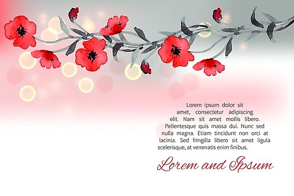 EPS 해외이미지 줄기 잎 일러스트 수채화 글자캘리그라피 사람없음 양귀비 빛망울 해외202004 해외202105 해외일러스트 식물 꽃 캘리그라피 빛 파일형식 벡터