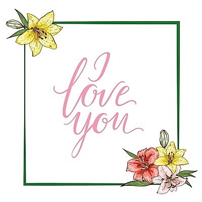 EPS 해외이미지 꽃 잎 일러스트 수채화 사각프레임 글자캘리그라피 사람없음 백합 꽃봉오리 해외202004 해외202105 해외일러스트 식물 캘리그라피 프레임 사각형 파일형식 벡터