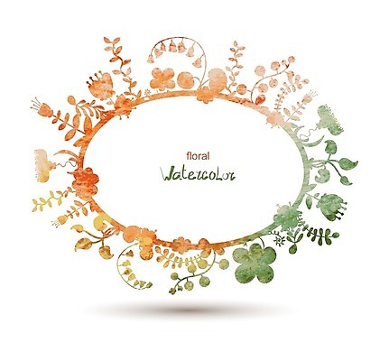 EPS 해외이미지 꽃 잎 일러스트 수채화 프레임 사람없음 원형 해외202004 해외202105 해외일러스트 도형 식물 파일형식 벡터