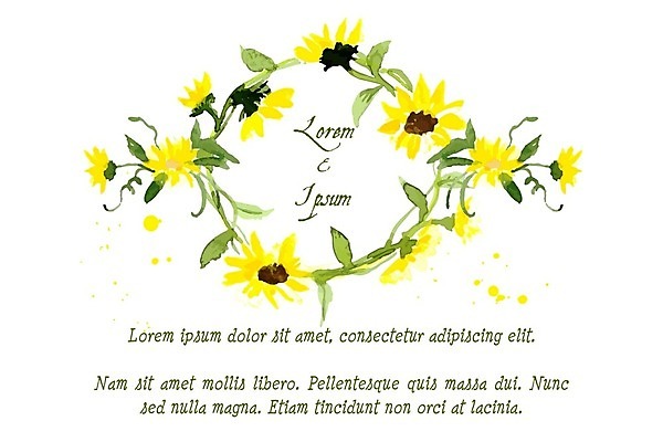 EPS 해외이미지 줄기 잎 일러스트 해바라기 수채화 프레임 글자캘리그라피 사람없음 해외202004 해외202105 해외일러스트 식물 꽃 캘리그라피 파일형식 벡터