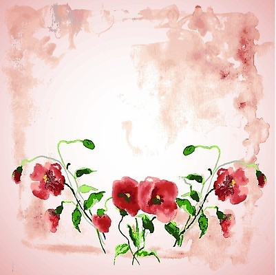 EPS 해외이미지 꽃 줄기 분홍색 잎 일러스트 수채화 프레임 사람없음 꽃봉오리 해외202004 해외202105 해외일러스트 식물 컬러 파일형식 벡터