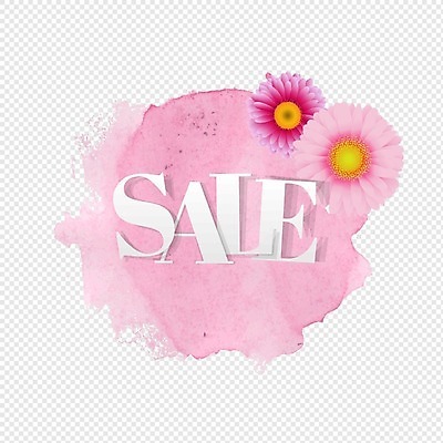 EPS 해외이미지 분홍색 일러스트 수채화 타이포그라피 사람없음 세일 데이지 번짐 거베라 해외202004 해외202105 해외일러스트 문자 꽃 컬러 파일형식 벡터 효과