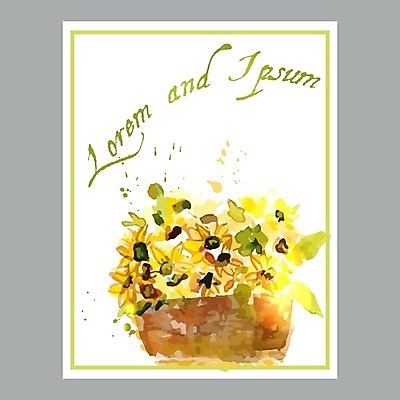 EPS 해외이미지 일러스트 해바라기 수채화 사각프레임 프레임 글자캘리그라피 사람없음 꽃바구니 해외202004 해외202105 해외일러스트 꽃 캘리그라피 바구니 사각형 파일형식 벡터