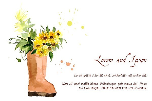 EPS 해외이미지 잎 일러스트 해바라기 수채화 부츠 글자캘리그라피 사람없음 해외202004 해외202105 해외일러스트 식물 꽃 신발 캘리그라피 파일형식 벡터