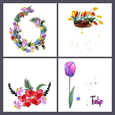 EPS 해외이미지 꽃 화분 잎 일러스트 수채화 사람없음 튤립 해외202004 해외202105 해외일러스트 식물 파일형식 벡터