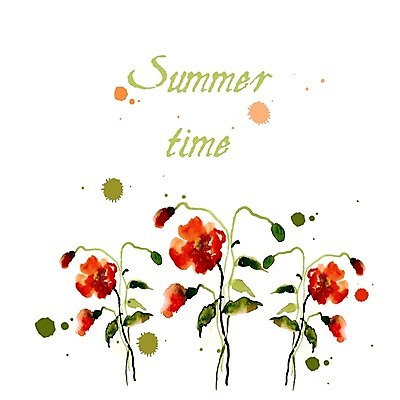 EPS 해외이미지 줄기 잎 일러스트 수채화 글자캘리그라피 사람없음 꽃봉오리 양귀비 해외202004 해외202105 해외일러스트 식물 꽃 캘리그라피 파일형식 벡터