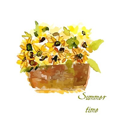 EPS 해외이미지 일러스트 해바라기 수채화 글자캘리그라피 사람없음 꽃바구니 해외202004 해외202105 해외일러스트 꽃 캘리그라피 바구니 파일형식 벡터