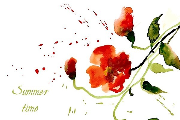 EPS 해외이미지 줄기 잎 일러스트 수채화 글자캘리그라피 사람없음 꽃봉오리 양귀비 해외202004 해외202105 해외일러스트 식물 꽃 캘리그라피 파일형식 벡터