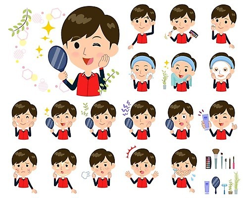 EPS 해외이미지 남자 일러스트 들기 여러명 상반신 성인 수건 화장 놀람 주름 세수 한숨 피부관리 손거울 면도 면도기 마스크팩 여드름 메이크업브러쉬 흉터 성인남자만 해외202004 해외202105 해외일러스트 감정 다수 모션 표정 사람 위생용품 뷰티 청결 거울 붓 상처 팩 남자만 성인만 파일형식 벡터