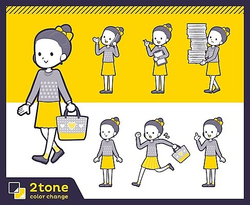 EPS 해외이미지 전신 여자 어린이 가방 일러스트 서기 들기 여러명 달리기 노란색 걷기 바쁨 통화 서류더미 서류판 소녀만 해외202004 해외202105 해외일러스트 잡화 컬러 다수 모션 사람 사무용품 문서 여자만 어린이만 파일형식 벡터 더미