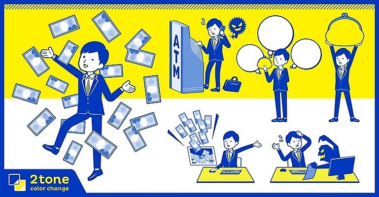 EPS 해외이미지 전신 남자 지폐 생각 일러스트 서기 들기 여러명 상반신 성인 컴퓨터 노란색 손들기 놀람 저축 비즈니스맨 속임수 범죄 통화 ATM 강요 동전주머니 보이스피싱 성인남자만 해외202004 해외202105 해외일러스트 감정 컬러 다수 컨셉 돈 비즈니스 모션 표정 사람 금융 전자제품 직장인 주머니 피싱 남자만 성인만 파일형식 벡터