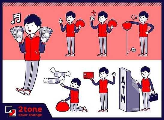 EPS 해외이미지 전신 남자 분홍색 허리손 지폐 일러스트 서기 들기 여러명 성인 동전 신용카드 떨어짐 즐거움 ATM 돈부채 동전주머니 성인남자만 해외202004 해외202105 해외일러스트 감정 컬러 포즈 다수 컨셉 돈 모션 사람 금융 부채 주머니 남자만 성인만 파일형식 벡터