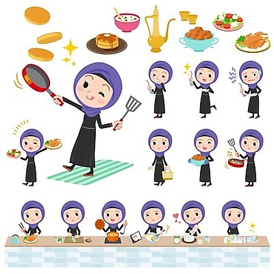 EPS 해외이미지 전신 여자 음식 일러스트 윙크 스테이크 요리 서기 들기 여러명 상반신 성인 걷기 프라이팬 설거지 먹기 재료손질 장바구니 조리대 뒤집개 전골 요리중 팬케이크 간보기 섞기 중동인 짜기 히잡 성인여자만 해외202004 해외202105 해외일러스트 외국인 다수 가사 모션 주방용품 서양음식 표정 사람 쇼핑 바구니 케이크 손질 이슬람문화 여자만 성인만 파일형식 벡터