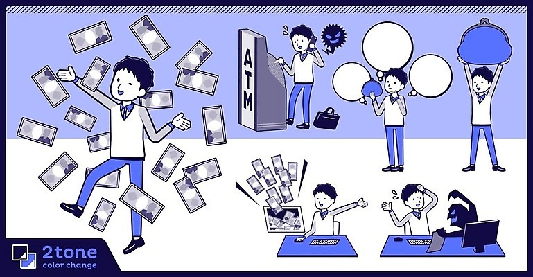 EPS 해외이미지 캐릭터 남자 말풍선 지폐 생각 일러스트 프레임 들기 여러명 성인 파란색 세트 놀람 범죄 지갑 범죄인 직원 서비스 판매원 ATM 성인남자만 카피스페이스 해외202004 해외202105 해외일러스트 일러캐릭터 직업 감정 컬러 다수 돈 모션 표정 사람 공백 남자만 성인만 파일형식 벡터