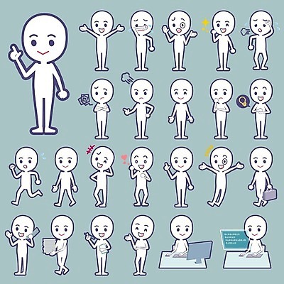 EPS 해외이미지 전신 생각 일러스트 아이디어 사랑 윙크 서기 들기 사람 여러명 상반신 컴퓨터 달리기 팔짱 놀람 만세 분노 하트 한숨 울음 고민 심플 손인사 통화 안도 해외202004 해외202105 해외일러스트 모양 감정 다수 컨셉 모션 표정 전자제품 인사 파일형식 벡터