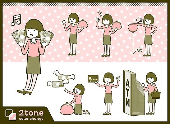EPS 해외이미지 캐릭터 여자 분홍색 지폐 돈 일러스트 비즈니스 들기 여러명 성인 금융 경제 세트 갈색 동전 저축 신용카드 지갑 재산 떨어짐 ATM 성인여자만 해외202004 해외202105 해외일러스트 일러캐릭터 컬러 다수 컨셉 모션 사람 여자만 성인만 파일형식 벡터