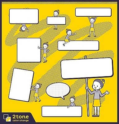 EPS 해외이미지 캐릭터 여자 리본 어린이 일러스트 프레임 소녀 여러명 세트 상자 노란색 공백 정보 메시지 천 소녀만 카피스페이스 해외202004 해외202105 해외일러스트 일러캐릭터 컬러 다수 사람 직물 여자만 어린이만 파일형식 벡터