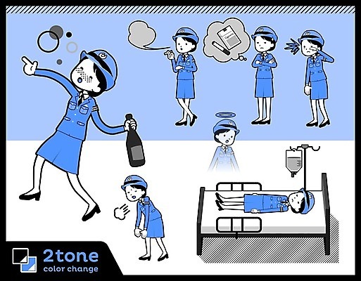 EPS 해외이미지 캐릭터 여자 일러스트 흡연 담배 건강 피곤 여러명 성인 파란색 세트 마시기 죽음 경찰 유령 순찰 성인여자만 해외202004 해외202105 해외일러스트 일러캐릭터 직업 컬러 다수 컨셉 모션 사람 여자만 성인만 파일형식 벡터