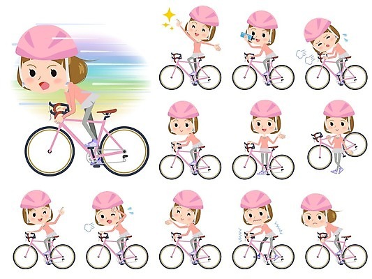 EPS 해외이미지 전신 여자 대학생 일러스트 서기 들기 여러명 성인 취미 자전거 게임 승차 헬멧 속도 사이클링 물마시기 힘듦 성인여자만 해외202004 해외202105 해외일러스트 학생 다수 컨셉 모션 놀이 사람 바이크 마시기 보호장비 육상스포츠 여자만 성인만 파일형식 벡터