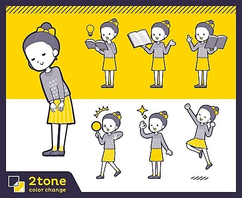 EPS 해외이미지 캐릭터 여자 리본 어린이 일러스트 아이디어 소녀 여러명 책 세트 노란색 점프 발표 긍정 통과 주목 소녀만 해외202004 해외202105 해외일러스트 일러캐릭터 컬러 다수 컨셉 모션 사람 여자만 어린이만 파일형식 벡터