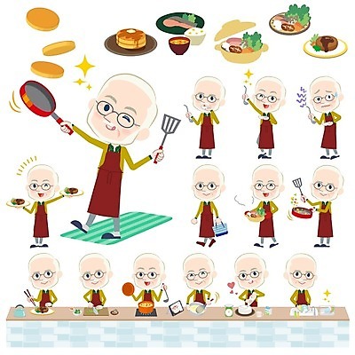 EPS 해외이미지 전신 할아버지 노년 남자 일러스트 스테이크 요리 서기 들기 여러명 상반신 요리사 앞치마 프라이팬 찡그림 냄비 자르기 먹기 재료손질 장바구니 조리대 서빙 뒤집개 전골 요리중 팬케이크 섞기 짜기 노인남자만 안경낌 해외202004 해외202105 해외일러스트 직업 안경 음식 다수 모션 주방용품 서양음식 표정 사람 성인 쇼핑 바구니 케이크 솥 손질 남자만 노인만 파일형식 벡터