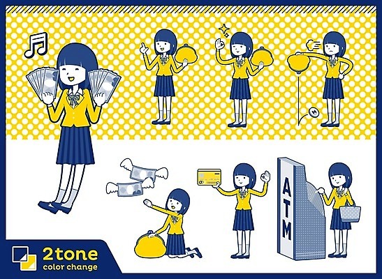 EPS 해외이미지 캐릭터 학생 여자 지폐 돈 일러스트 비즈니스 청소년 들기 여러명 금융 경제 파란색 세트 노란색 동전 저축 신용카드 지갑 재산 떨어짐 ATM 십대여자만 해외202004 해외202105 해외일러스트 일러캐릭터 컬러 다수 컨셉 모션 사람 여자만 십대만 파일형식 벡터