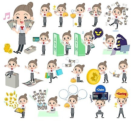 EPS 해외이미지 전신 여자 유니폼 지폐 일러스트 들기 여러명 상반신 성인 모니터 동전 피해 저축 신용카드 지갑 위협 스마트 통화 빚 ATM 보이스피싱 인터넷뱅크 성인여자만 해외202004 해외202105 해외일러스트 옷 다수 컨셉 돈 모션 사람 금융 경제 컴퓨터 피싱 여자만 성인만 파일형식 벡터