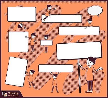 EPS 해외이미지 캐릭터 여자 일러스트 회사 비즈니스 프레임 여러명 성인 세트 상자 주황색 공백 임산부 정보 직장인 메시지 성인여자만 카피스페이스 해외202004 해외202105 해외일러스트 일러캐릭터 직업 컬러 다수 사람 임신 여자만 성인만 파일형식 벡터