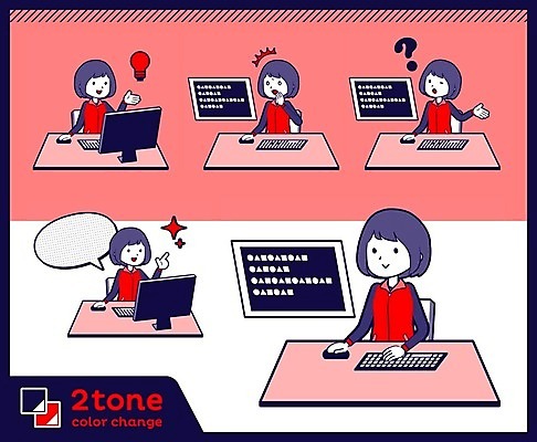 EPS 해외이미지 캐릭터 여자 분홍색 일러스트 아이디어 앉기 여러명 성인 컴퓨터 세트 놀람 메시지 서비스업 종업원 책상 직원 판매원 성인여자만 해외202004 해외202105 해외일러스트 일러캐릭터 직업 감정 산업 컬러 가구 다수 컨셉 모션 표정 사람 전자제품 여자만 성인만 파일형식 벡터