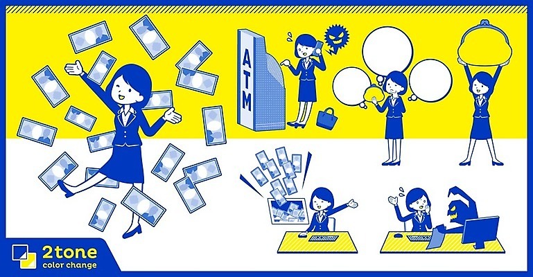 EPS 해외이미지 캐릭터 여자 말풍선 지폐 돈 생각 일러스트 회사 비즈니스 들기 여러명 성인 금융 경제 파란색 세트 노란색 놀람 직장인 범죄 지갑 범죄인 ATM 성인여자만 해외202004 해외202105 해외일러스트 일러캐릭터 직업 감정 컬러 다수 모션 표정 사람 재산 여자만 성인만 파일형식 벡터