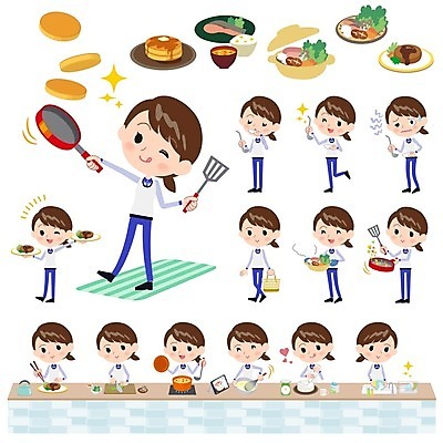 EPS 해외이미지 전신 여자 일러스트 요리 서기 들기 여러명 성인 프라이팬 냄비 설거지 제빵 뒤집개 간보기 성인여자만 해외202004 해외202105 해외일러스트 다수 가사 모션 주방용품 사람 제과제빵 솥 여자만 성인만 파일형식 벡터