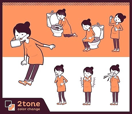 EPS 해외이미지 캐릭터 여자 일러스트 회사 비즈니스 건강 마스크 앉기 여러명 성인 세트 약 주황색 임산부 추위 직장인 감기 기침 변기통 오한 재채기 성인여자만 해외202004 해외202105 해외일러스트 일러캐릭터 직업 컬러 다수 의학 모션 사람 임신 질병 증상 여자만 성인만 파일형식 벡터