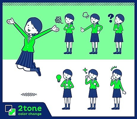 EPS 해외이미지 캐릭터 학생 여자 감정 일러스트 청소년 아이디어 피곤 웃음 여러명 초록색 연두색 세트 점프 놀람 기쁨 분노 호기심 의문 십대여자만 해외202004 해외202105 해외일러스트 일러캐릭터 컬러 다수 컨셉 모션 표정 사람 여자만 십대만 파일형식 벡터