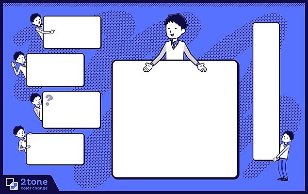 EPS 해외이미지 전신 배너 남자 일러스트 사각프레임 들기 여러명 상반신 성인 파란색 손들기 물음표 가리킴 성인남자만 카피스페이스 해외202004 해외202105 해외일러스트 기호 컬러 다수 모션 프레임 사람 손짓 사각형 공백 남자만 성인만 파일형식 벡터