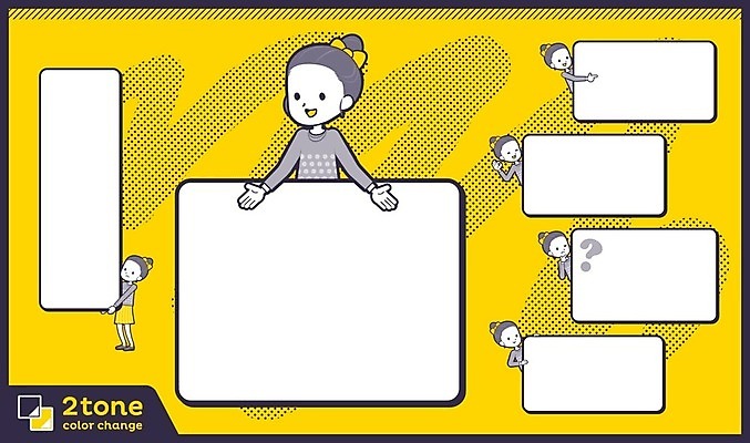 EPS 해외이미지 전신 배너 여자 어린이 일러스트 사각프레임 들기 여러명 상반신 노란색 손들기 가리킴 소녀만 카피스페이스 해외202004 해외202105 해외일러스트 컬러 다수 모션 프레임 사람 손짓 사각형 공백 여자만 어린이만 파일형식 벡터