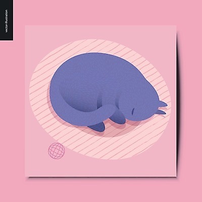 EPS 해외이미지 한마리 분홍색 일러스트 사람없음 보라색 고양이 잠 심플 웅크림 해외202004 해외202105 해외일러스트 1 컬러 포유류 모션 반려동물 파일형식 벡터