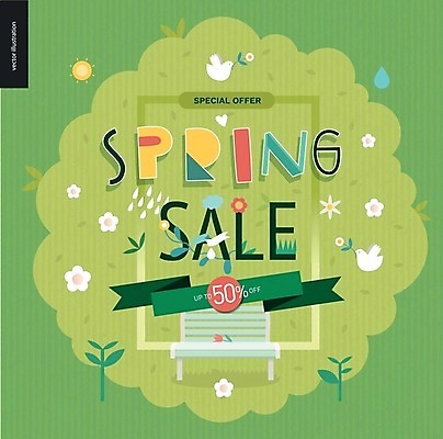 EPS 해외이미지 영어 벤치 일러스트 타이포그라피 글자캘리그라피 사람없음 연두색 세일 봄 반값 레터링 해외202004 해외202105 해외일러스트 문자 계절 의자 캘리그라피 초록색 파일형식 벡터